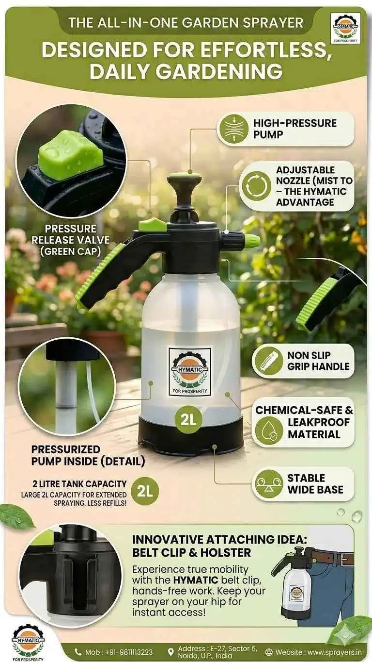2 Litre Hand Pressure Sprayer | Adjustable Nozzle Garden & Home Use Sprayer | Robust Quality