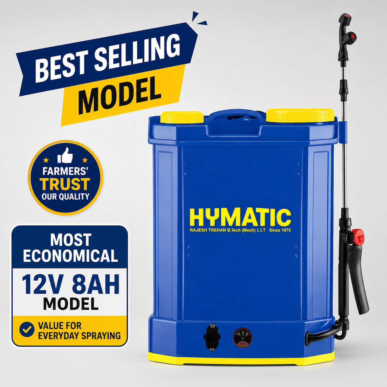 HY-805 Battery Sprayer 16 Litre | 12V 8AH Rechargeable Knapsack Sprayer for Agriculture