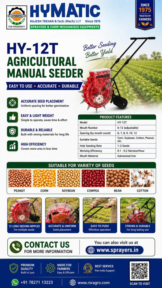 HY-12T Agricultural Manual Seeder | Hand Operated Seed Planter | 12 Adjustable Teeth | Uniform Seed Spacing for Maize, Corn, Beans, Peanut, Cotton & More