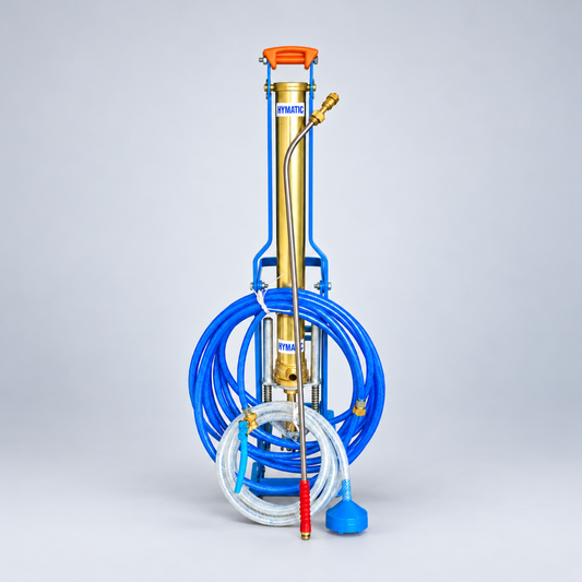 HYMATIC HY-301 foot sprayer studio photograph on a light grey background