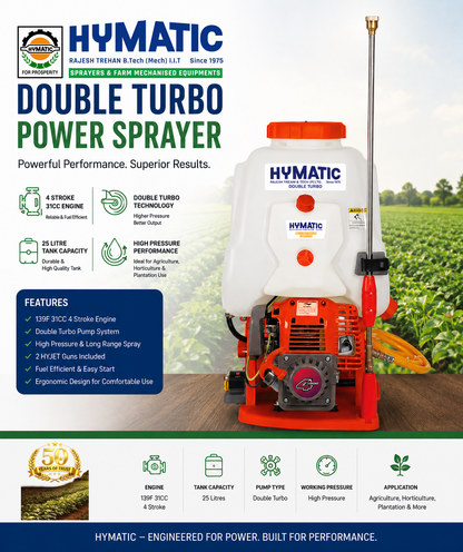 HY-802DT 4 Stroke Double Suction Double Turbo Agricultural Power Sprayer 25 Litre Capacity