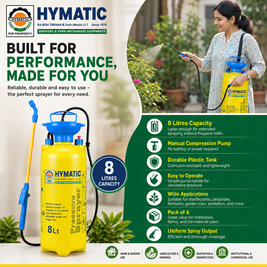 HYMATIC 8 Litre Hand Compression Garden Sprayer (Pack of 6) | Plastic Tank Garden Sanitizer Sprayer