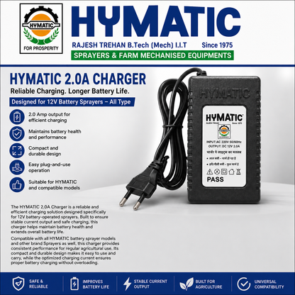 HYMATIC 2.0A Charger for Battery Sprayer | 12V Sprayer Charging Adapter