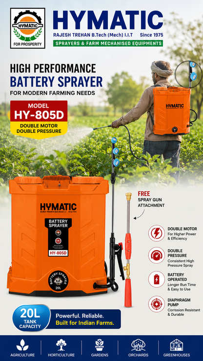 HY-805D Double Motor Battery Sprayer 12V 14AH | 20 Litre Tank Capacity | Agricultural High Pressure Spraying