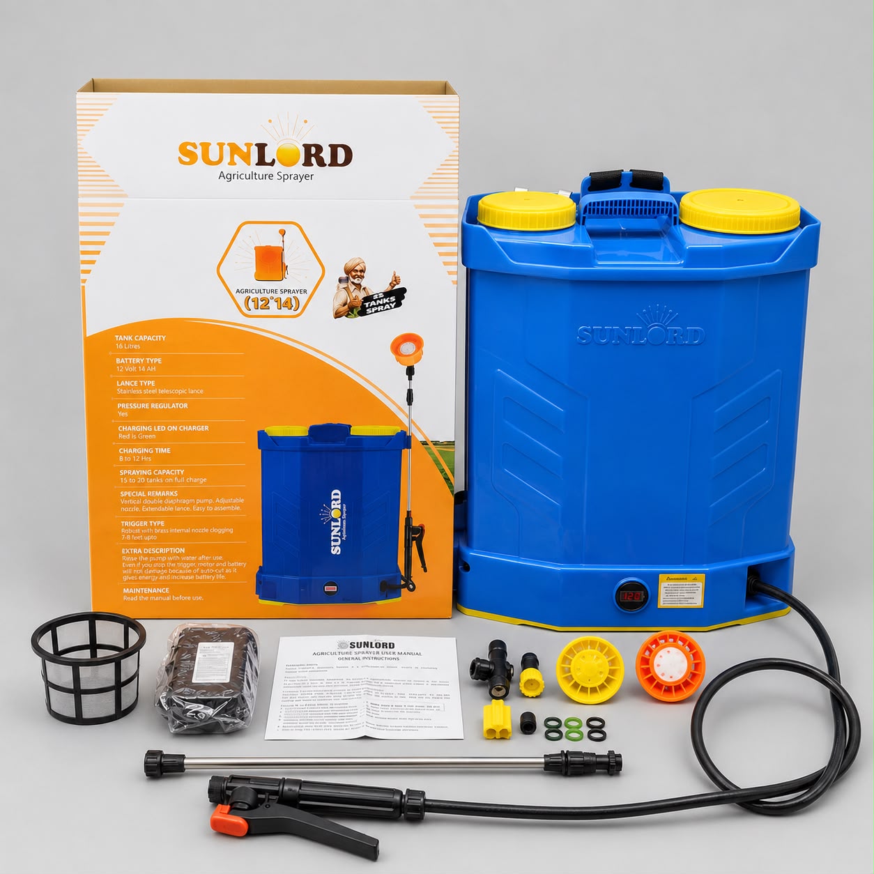 Sunlord HY-812 Battery Sprayer 12V 14AH | 18 Litre Agricultural Battery Sprayer | Robust Quality | Longer Operation