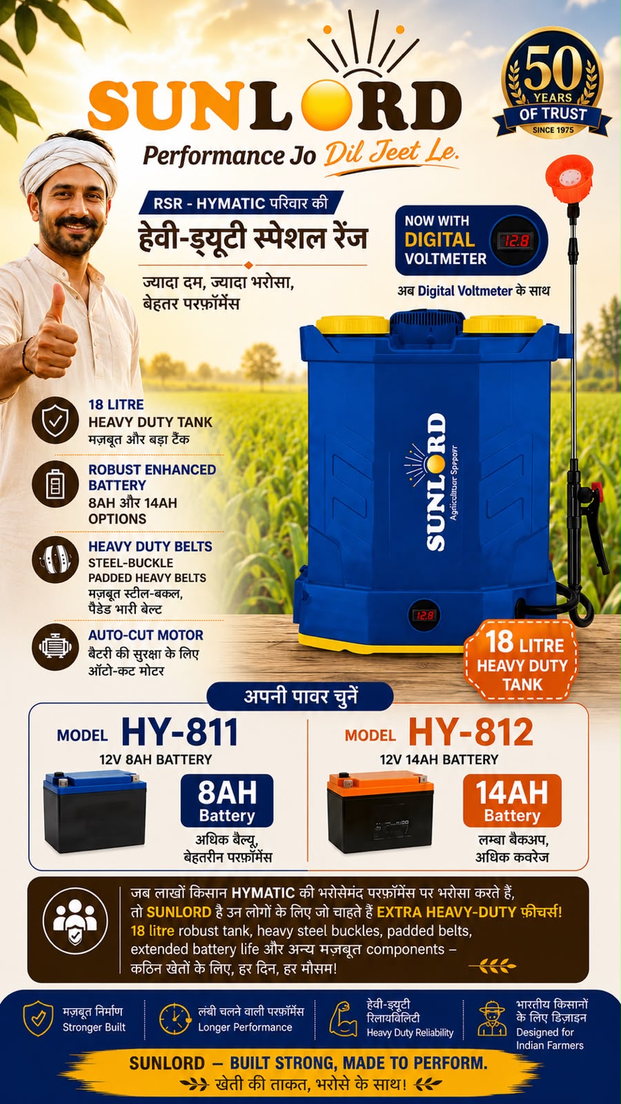 Sunlord HY-11 Battery Sprayer 12V 8AH | 18 Litre Agricultural Battery Sprayer | Robust Quality